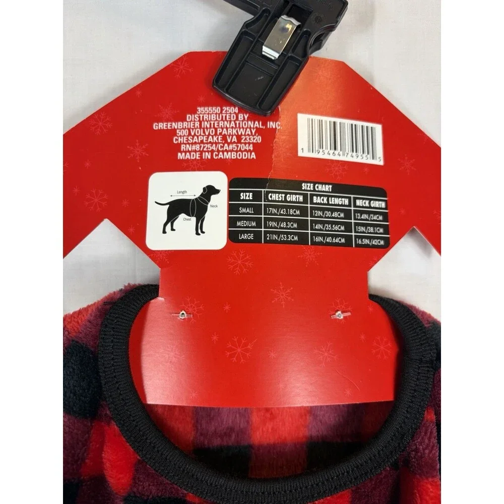 Pet Pajamas Pet Sweater Dog Fleece Red Buffalo Plaid Size Large